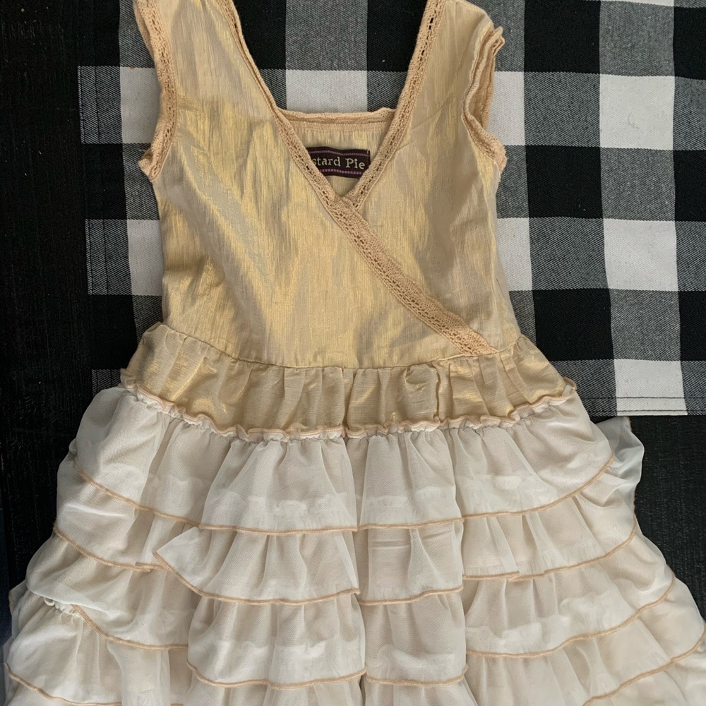 Mustard pie good and cream ruffle dress